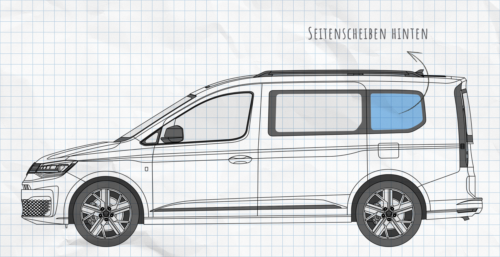 MULTIBOARD Klett-Fenstertaschensystem VW Caddy 5 (2020-heute)